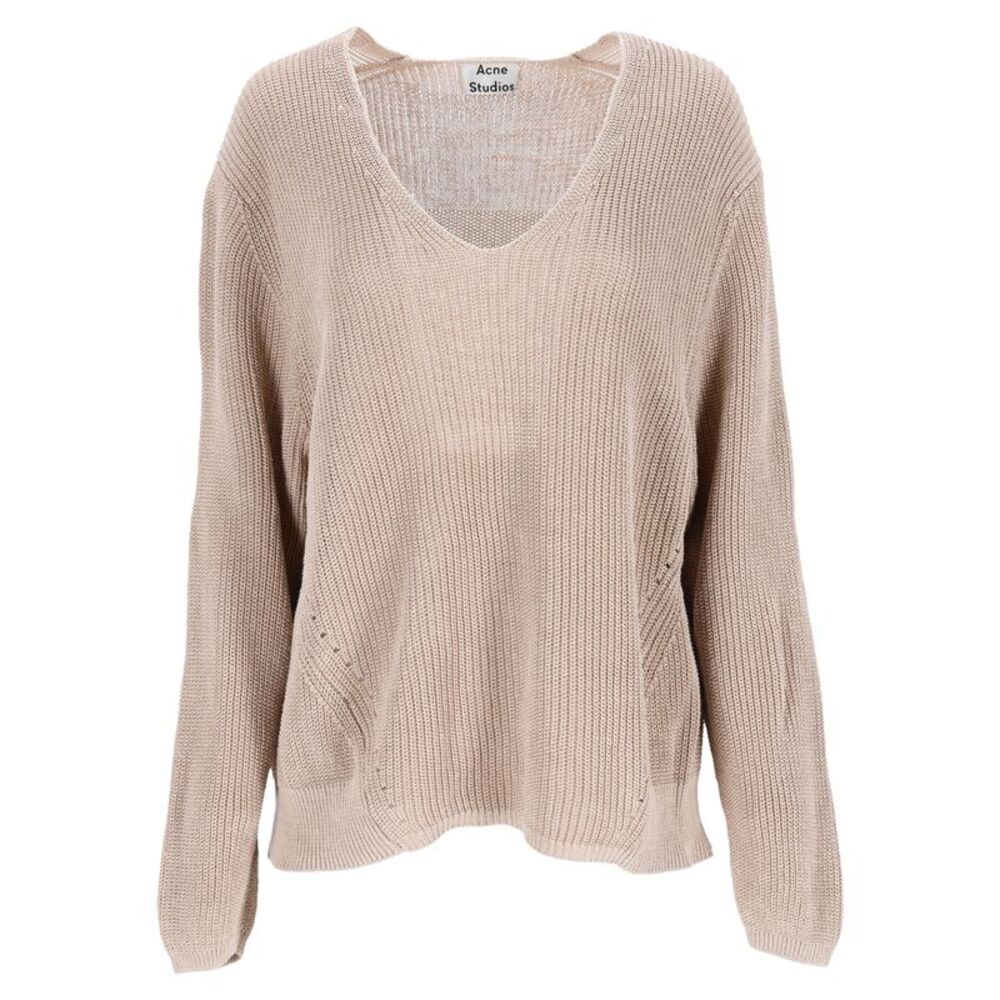 Acne Studios Knitted Scoop Neck Sweater in Brown Linen